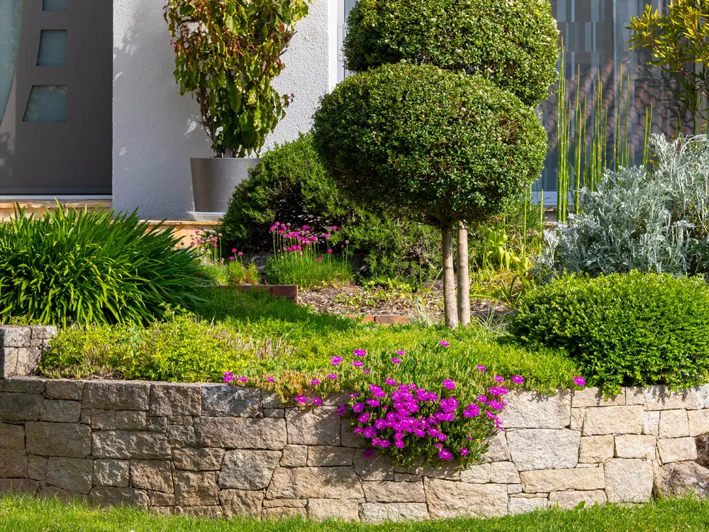 Muret de pierres naturelles créé par notre entreprise paysagiste